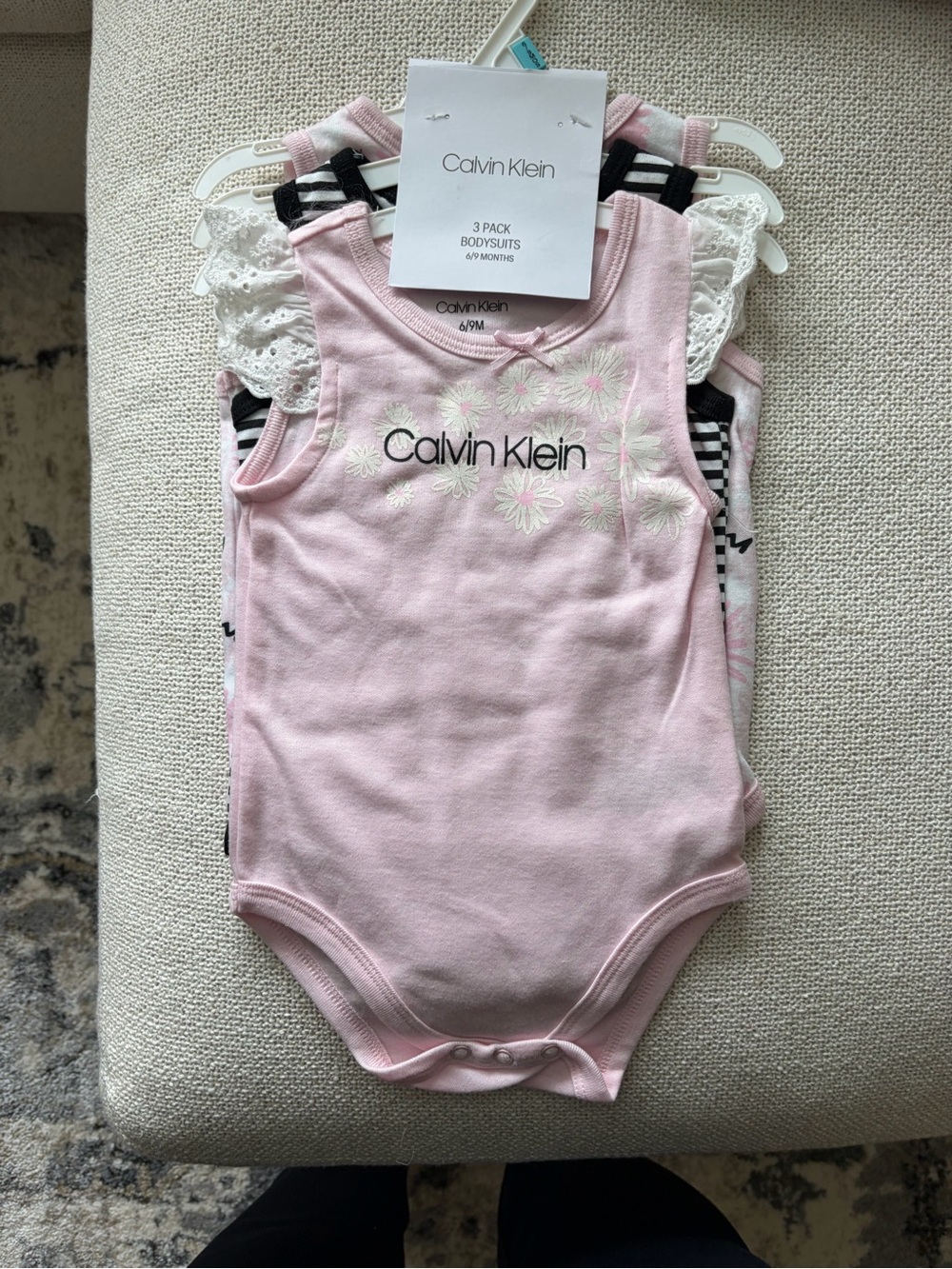Calvin Klein Pink Floral Logo Baby Bodysuit - 3 Pack